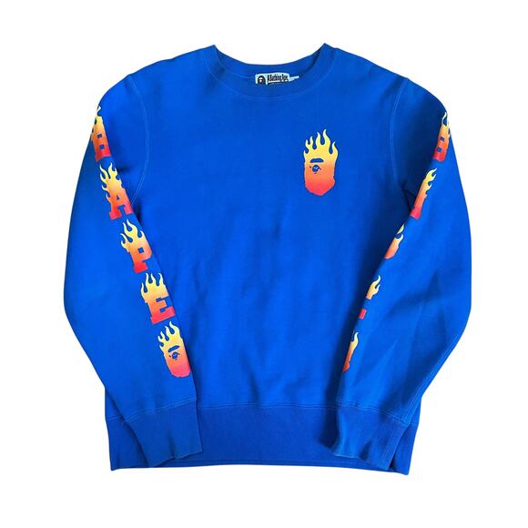 M Bape Royal Blue Flame Crewneck Sweater - Picture 1 of 5